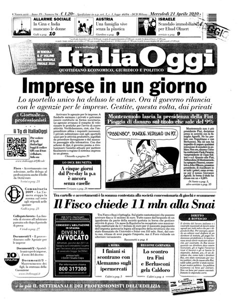 Italia oggi : quotidiano di economia finanza e politica